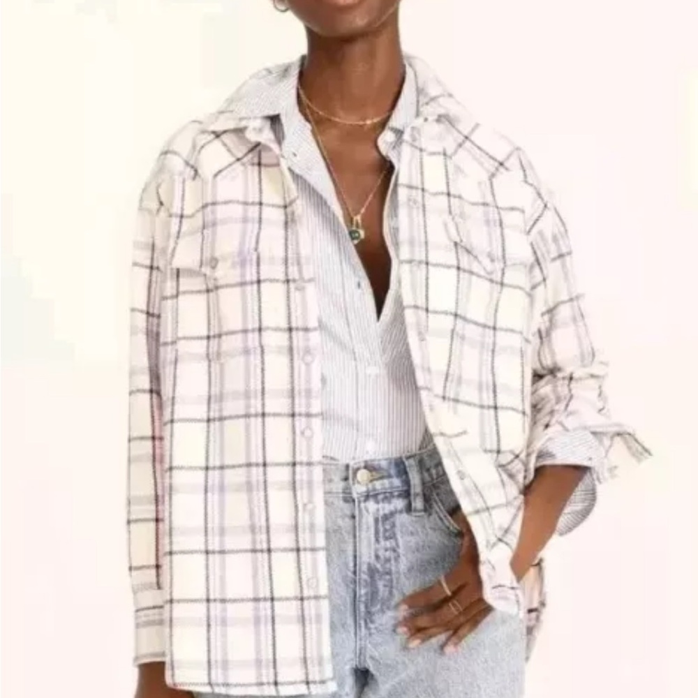 J Crew Relaxed fit flannel shirt shacket in lavender plaid size 6